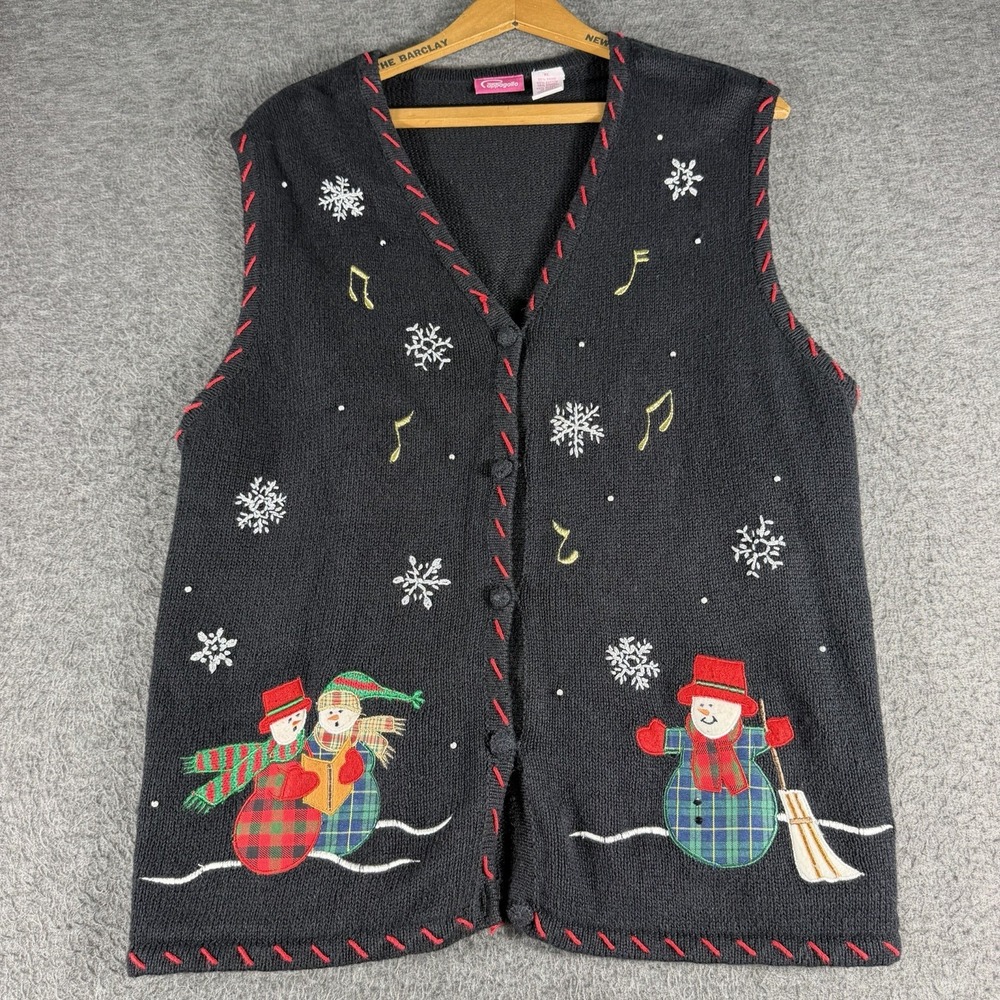 Womens Size XL Ugly Christmas Sweater Vest Holiday Embroidered Snowman Snowflake